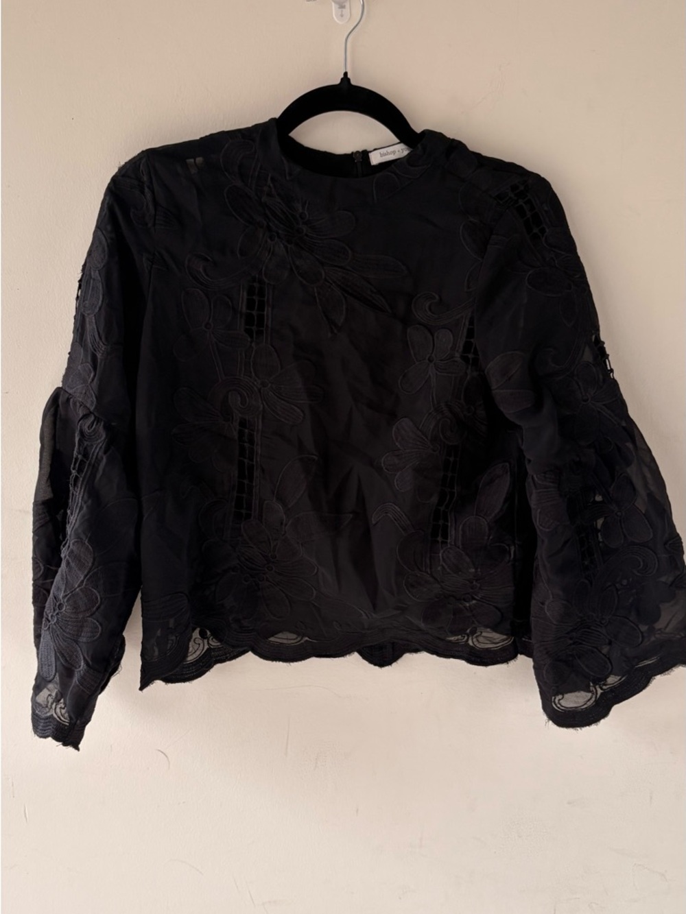 bishop + young Black Sheer Floral Lace palermo Sleeve Top size S - Picture 3 of 6